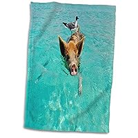 3D Rose Print of Swimming Pig in Staniel Cay Bahamas Hand Towel, 15
