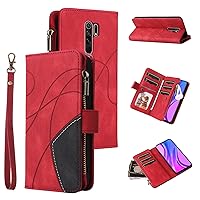 Smartphone Flip Cases for Xiaomi Redmi 9 Nine Card Zipper Wallet Case Holder Card Slot Wrist Strap Phone Case Flip Phone Case for Xiaomi Redmi 9 Flip Cases (Color : Red)