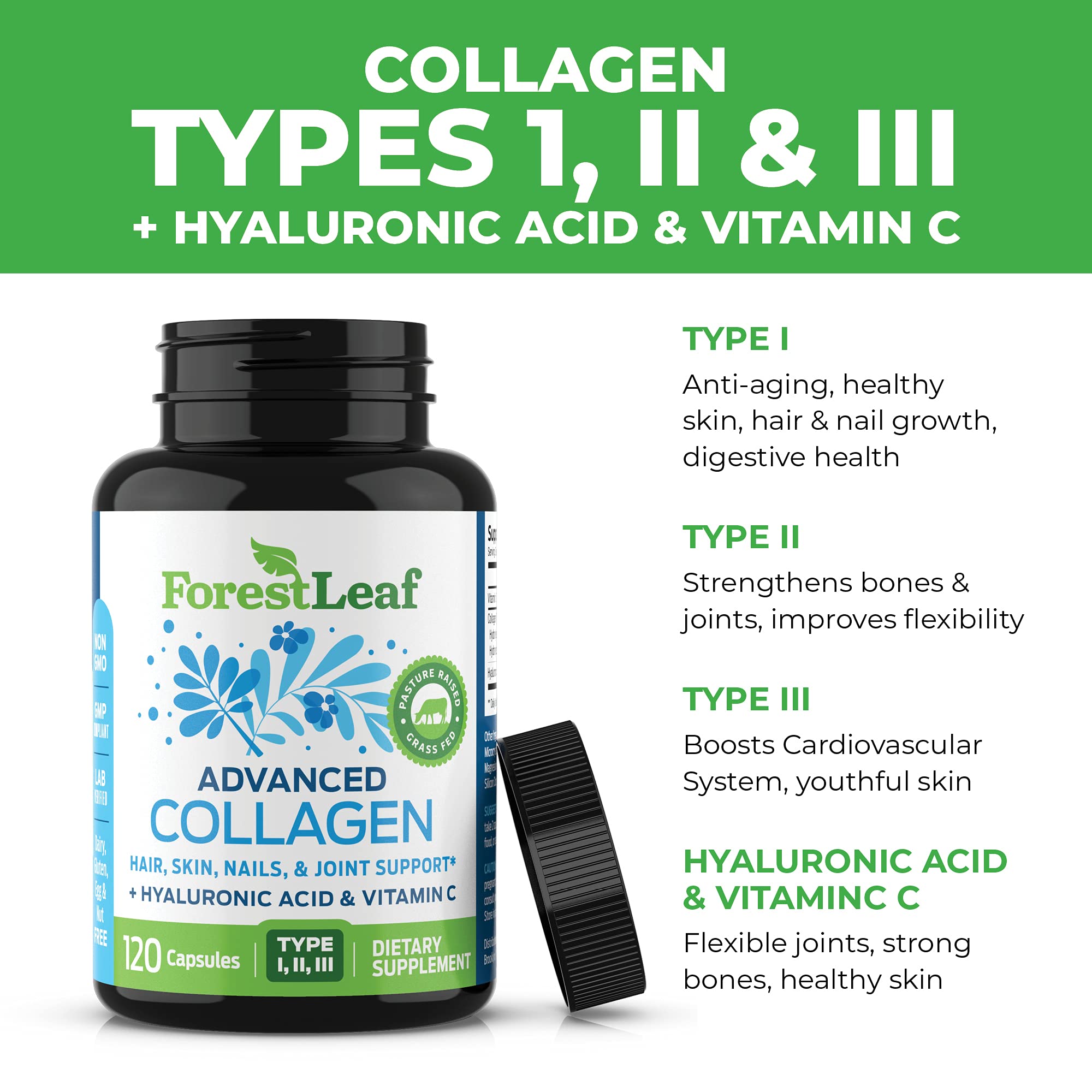 Mua ForestLeaf - Collagen Pills with Hyaluronic Acid & Vitamin C - Reduce  Wrinkles, Tighten Skin, Boost Hair, Skin, Nails & Joint Health - Hydrolyzed  Collagen Peptides Supplement - 120 Capsules (2
