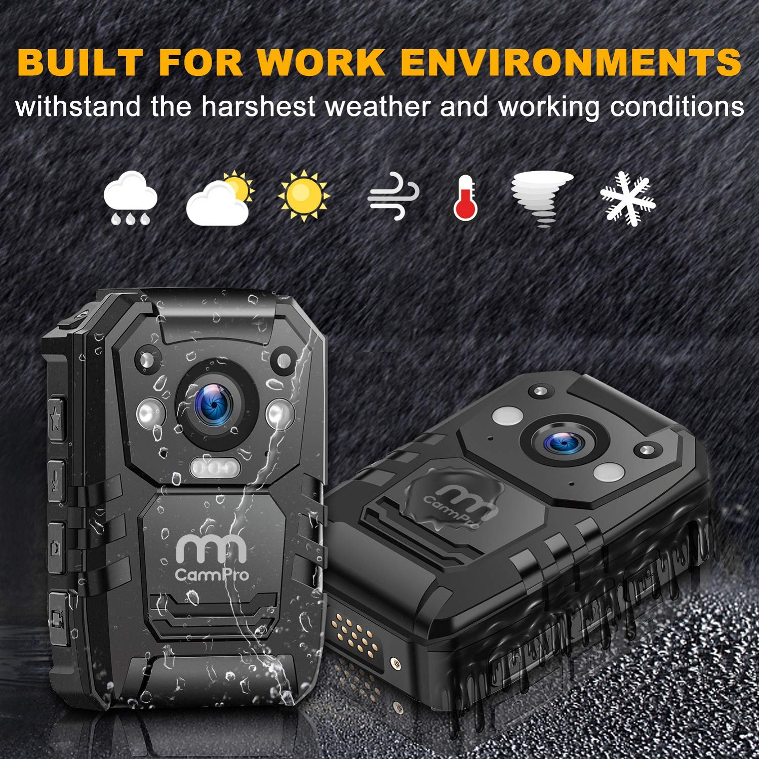 CammPro I826 1296P HD Police Body Camera,128G Memory,Waterproof Premium Portable Body Worn Camera with Audio Recording Wearable,Night Vision,GPS for Law Enforcement