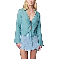 [BLANKNYC] Womens Luxury Clothing Lace Up Bell Sleeve Shirt, Comfortable & Stylish