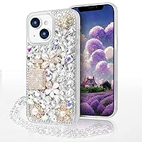 Losin Compatible with iPhone 15 Bling Case with Lanyard Strap Luxury 3D Diamond Crystal Rhinestone for Women Girls Glitter Sparkle Case Shiny Gemstone Perfume Bottle and Flower Cover, Clear