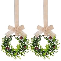 2Pcs Mini Christmas Wreaths Cabinet Wreaths Small Green Hanging Wreath Christmas Ornament for Cabinets Winter Holiday Home Outdoor Indoor Window Christmas Tree Crafts Decorations 25 x 10 Inch