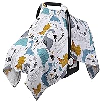 Rquite Car Seat Cover Baby, Carseat Covers Baby for Girl Boy, Muslin Cotton Infant Car Seat Cover, Lightweight Car Seat Canopy, Breathable Baby Carrier Cover, Summer Stroller Sun Shade, Dinosaurs