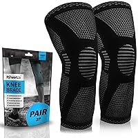 POWERLIX Knee Compression Sleeve (Pair) - Best Knee Brace for Knee Pain for Men & Women – Knee Support for Running, Basketball, Volleyball, Weightlifting, Gym, Workout, Sports - (Black XL)