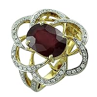 Carillon Ruby Gf Oval Shape 5.77 Carat Natural Earth Mined Gemstone 925 Sterling Silver Ring Unique Jewelry (Yellow Gold Plated) for Women & Men