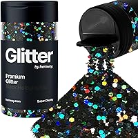 Hemway Black Holographic Glitter Super Chunky 115g/4.1oz Powder Metallic Resin Craft Glitter Flake Sequins for Epoxy Tumblers, Hair Face Body Eye Nail Art Festival, DIY Party Decorations Paint
