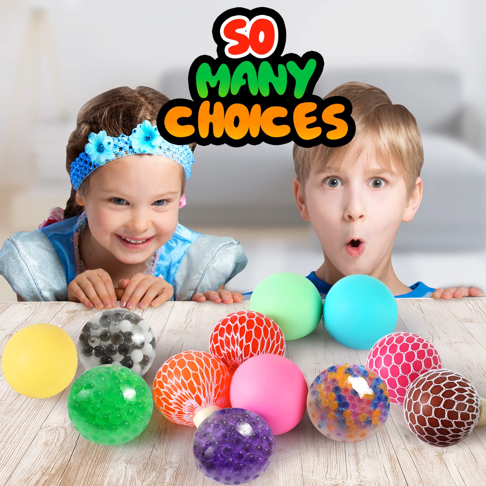 OleOletOy Stress Balls for Kids and Adults - 12 Pack Sensory Toys - Squishy Balls with Water Beads for Anxiety Relief - Fidget Toys for Autism, ADHD, Prize Box for Children