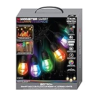 Monster Smart 40ft Bistro+ Patio String Light, Unique Multi-Color/LED Lighting, Indoor/Outdoor, Waterproof, Customizable Via Downloadable App, Compatible with Alexa/Google Assistant/Siri