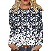Womens Tops Dressy Casual Long Sleeve Round Neck Trendy Gradient Shirts Floral Tunic Top Shirt Ladies Blouses