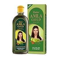 Dabur Amla Gold Hair Oil - Hair Serum with Amla Oil, Almond and Henna - Moisturizing Hair and Scalp Oil for All Types of Hair - Natural Hair Oil Treatment Products for Women - 6.76 Fl Oz (Pack of 3)