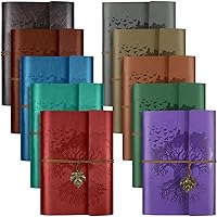 10 Pack PU Leather Journal Notebook, Refillable Journal Bulk, Vintage Travel Journals for Writing, Gift Diary Journal for Women, Men, Girls, 100GSM Lined Paper, Each 160 Pages & 2 Pockets (A6, 5