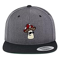 Mushroom with Sunglasses Embroidered Yupoong Flat Bill 6 Panel Snapback Hat Cool Funny