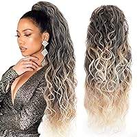 Fashion Icon Curly Wavy Ponytail Extension Clip In Wave Real Hair Black Ponytail Drawstring Clip On Extensions Hair Body Thick Weave Fake Pony tails Synthetic Hairpiece for Women 26 Inch