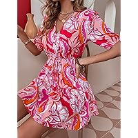 Summer Dresses for Women 2022 Floral Print Ruffle Hem Dress Dresses for Women (Color : Multicolor, Size : Small)
