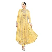 Present Georgette Indian Party Festival Designer Sequin & Thread Indian & Pakistani Style Garara Muslim Salwara Suit Color:-(Yellow)