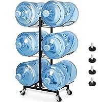 5 Gallon Water Bottle Holder with 4 Wheels, Heavy Duty Foldable Water Jug Stand 3-Tier Movable 5 Gallon Water Jug Holder Water Dispenser Rack for 6 Bottles, Black
