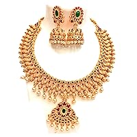 Haram design Gold_plated artificial Wedding Bridal temple jewellery Necklace set with Mango design for Women By Indian Collectible