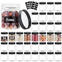 36PCS 8OZ Plastic Jars with Screw On Lids, Pen and Labels Refillable Empty Round Slime Cosmetics Containers for Storing Dry Food, Makeup, Slime, Honey Jam, Cream, Butter, Lotion (Black)