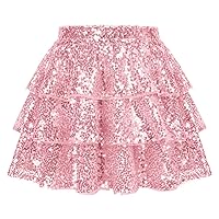 Girls Ruffle Skirt Elastic Waist Sequin Skirt for Party