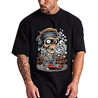 Men's Plus Size T-Shirts Skull Graphic Cotton T Shirt Oversized Big Tall Men Tops Black 4XL