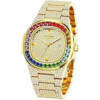 FANMIS Luxury Bling-ed Out Colourful Full Diamond Watches Fashion Quartz Analogue Stainless Steel Band Bracelet Wrist Watch