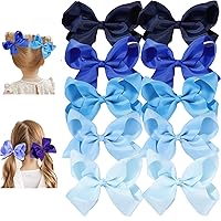 Hair Bows for Girls 10PCS Girls Toddler bows Clips Black Grosgrain Ribbon Alligator Clips Kids Hair Accessories (Blue, 6 Inch)