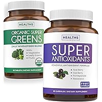 Super Greens & Antioxidants (1-Month Supply) Green Antioxidant Fusion Bundle of Organic Super Greens Powder - Complete Superfood (60 Capsules) & Super Antioxidants - Powerful Superfood (60 Capsules)