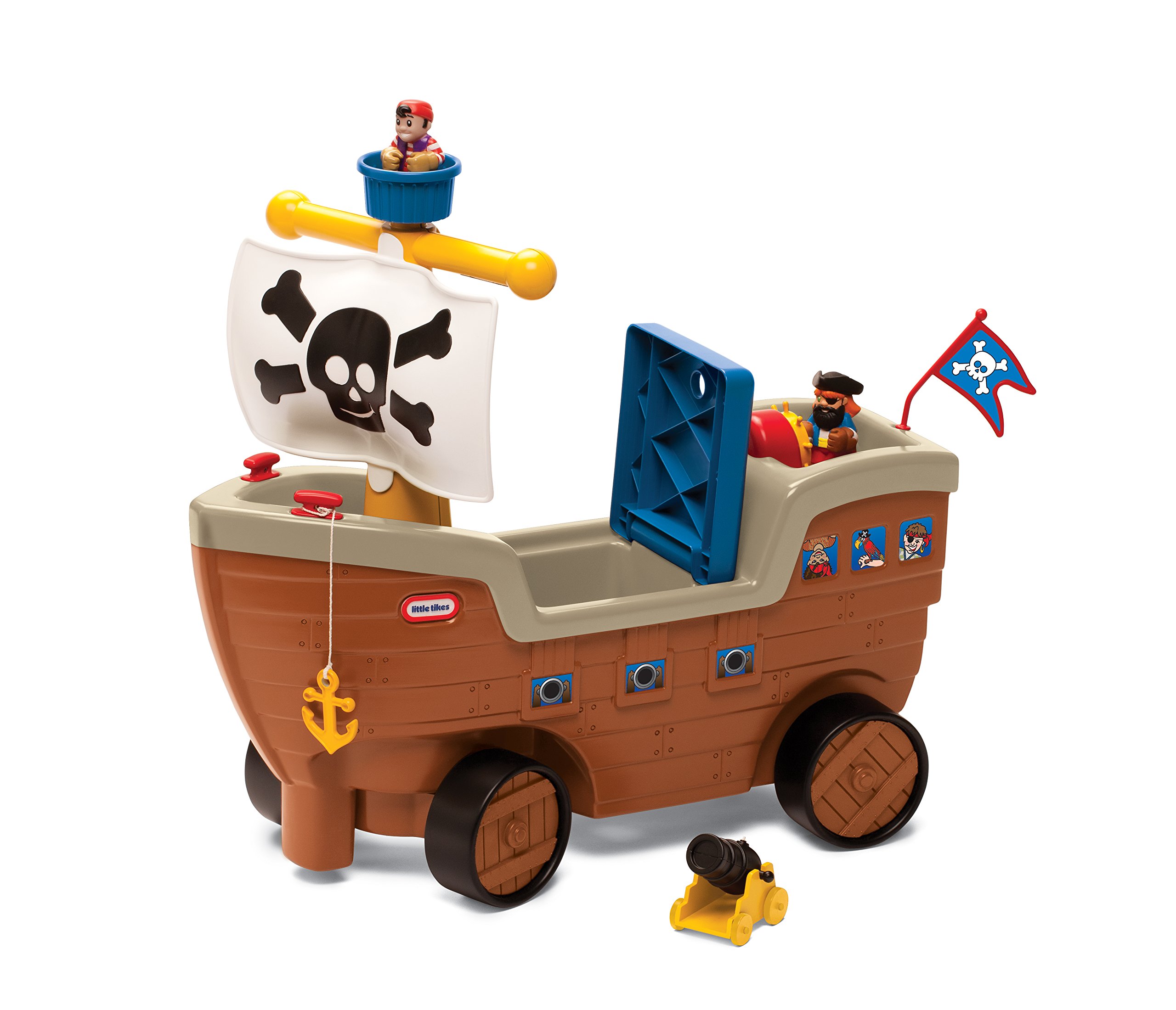 Little Tikes 2-in-1 Pirate Ship Toy - Kids Ride-On Boat with Wheels, Under Seat Storage and Playset with Figures - Interactive Ride on Toys for 1 year olds and above, Multicolor