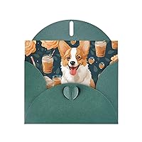 Greeting Card With Dark Green Envelopes Blank Card Funny Thank You Card Pearl Paper Birthday Card Cute Corgi Pet And Milk Tea Print Sympathy Card For Holiday Wedding All Occasion 4 X 6 Inch