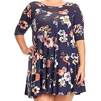 BNY Corner Women Plus Size Half Sleeve Floral Pleated Casual Tunic Top Dress