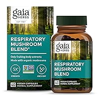Gaia Herbs Respiratory Mushroom Blend - Immune Support Herbal Supplement to Help Maintain Overall Lung and Respiratory Health - WIth Reishi and Cordyceps* Mushrooms - 40 Vegan Capsules (40-Day Supply)