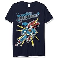 Warner Brothers Superman Electrified Boy's Premium Solid Crew Tee, Navy Blue, Youth X-Small