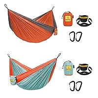 Camping Hammocks Duo - Set of 2, Adults and Kids Hammock for Outdoor, Indoor, Single & Double Use w/Tree Straps - Camping Gear Essentials