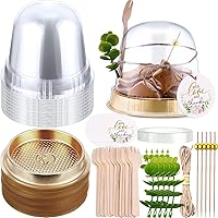 50 Sets Charcuterie Cups with Lids Clear Plastic Cupcake Container Gold Cocktail Picks Appetizer Disposable Wooden Forks Thanks Tags Eucalyptus Leaves for Wedding Birthday Dessert Display