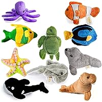 PREXTEX 10 Piece Plush Soft Stuffed Sea Animals - Small Stuffed Animals Bulk - Playset Plush Sea Life Assortment, Turtle, Stingray, Nemo Fish, Killer Whale and More - Bulk Stuffed Animals