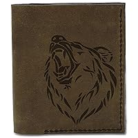 Men's Tribal Bear -2 Natural Genuine Leather Flipout Slim ID Wallet MHLT_04