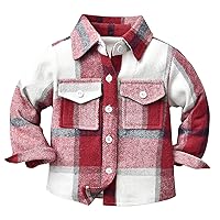 Girls Winter Warm Cute Jacket Toddler Flannel Shirt Coat Plaid Long Sleeve Lapel Button Down Baby Boys Shirt Pockets Outwear