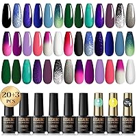 ROSALIND Color Changing Gel Polish Set, 23PCS Gel Nail Polish 20 Colors Ombre Pink Temperature Change with Glossy & Matte Top and Base Coat