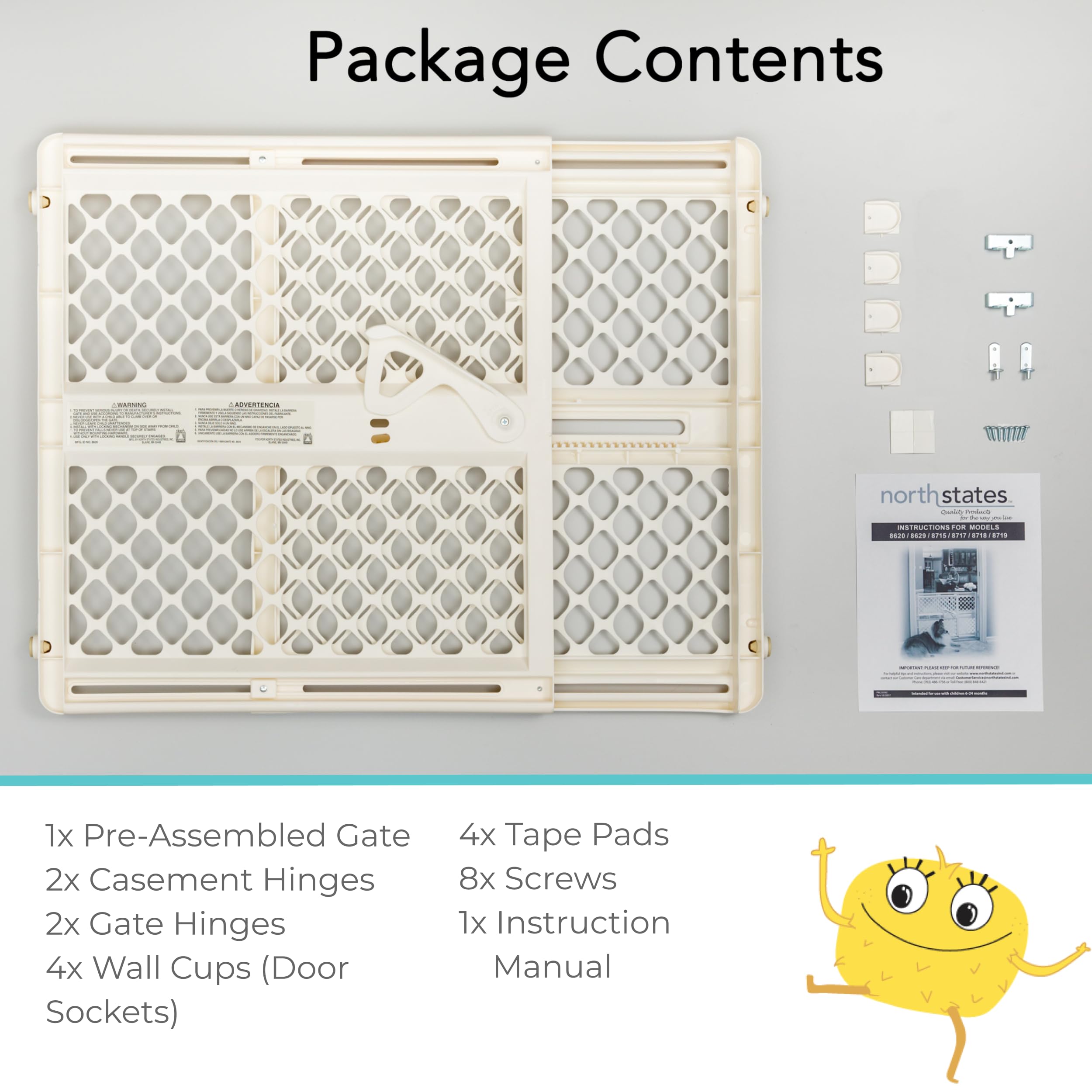 Toddleroo by North States 42” Wide Supergate Ergo Baby Gate, Made in USA: for doorways or stairways. Includes Wall Cups. Pressure or Hardware Mount. 26” - 42” Wide (26