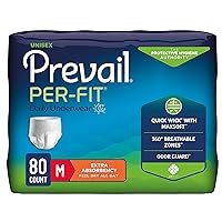 Prevail Per-Fit Daily Protective Underwear, Unisex Adult Disposable Adult Diaper for Men & Women, Extra Absorbency, Medium, 80 Count (4 Packs of 20)