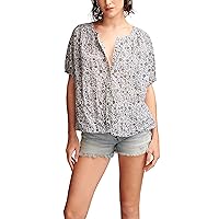 Lucky Brand Women's Printed Smocked Shoulder Blouse