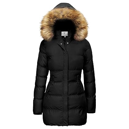 WenVen Women's Winter Thicken Puffer Coat Warm Jacket with Faux Fur Removable Hood