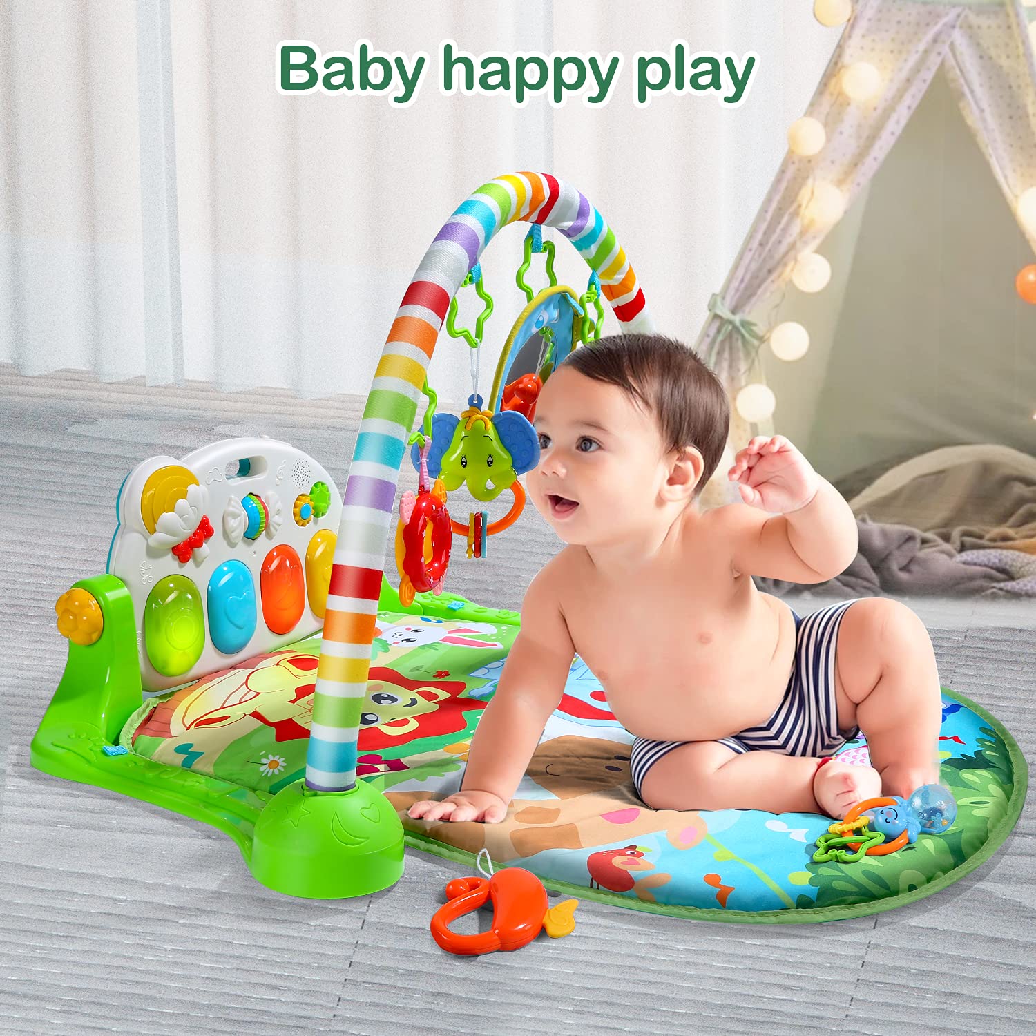 CUTE STONE Baby Gym Play Mat, Play Piano Gym with Tummy Time Activity Mat, Musical Activity Center for Infants Toddlers