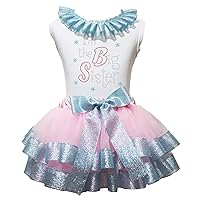 Petitebella I am Big Sister Dress Shirt Pink Light Blue Ribbon Petal Skirt Outfit Set Nb-8y