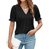Blooming Jelly Women Summer Top Dressy Casual Blouse V Neck Puff Short Sleeve Trendy Tops Fashion Shirts Outfits 2024