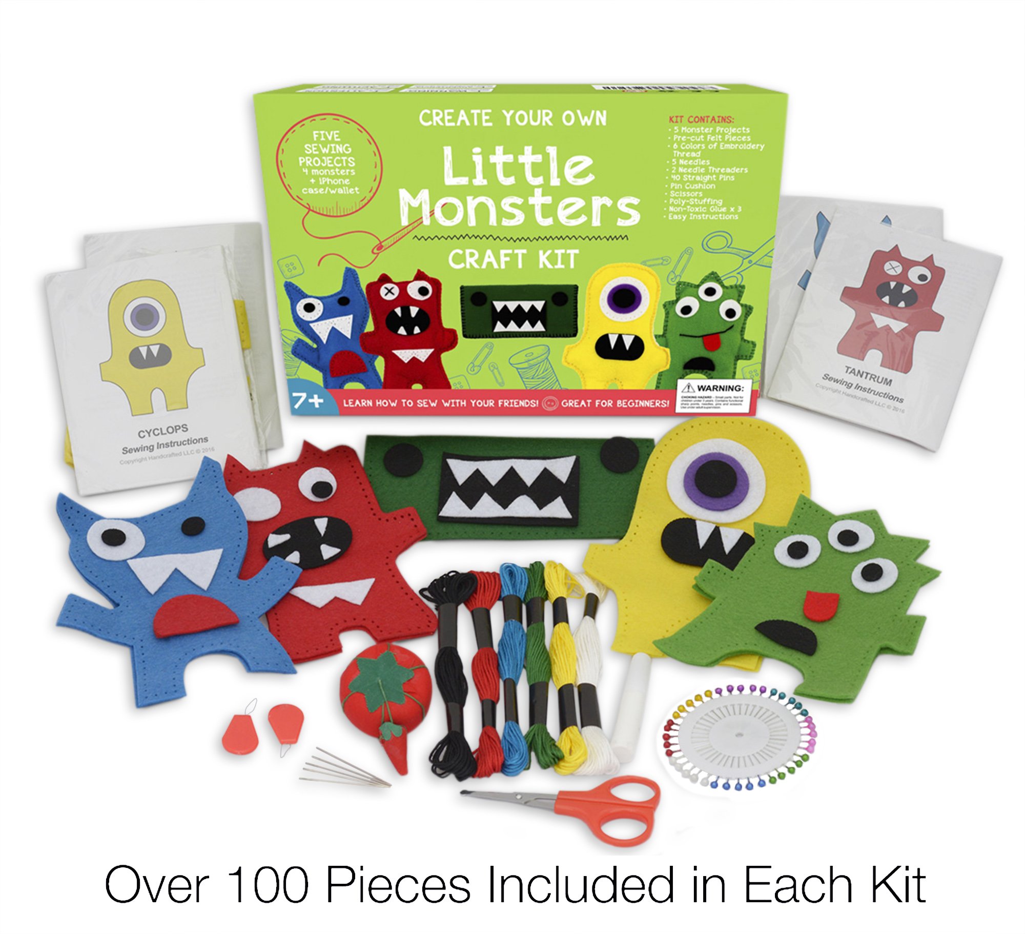 Little Monsters Beginners Sewing Kit - Awesome Gift for Girls & Boys Ages 7 to 13, Best Educational Craft Kit & Toys for Kids