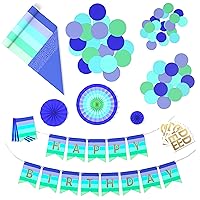 Crayola Color Pop Party Decorations Set - Blue, Purple, Teal, Green (Customizable Banner, Reversible Table Runner, Paper Fan Flowers, Paper Dots) for Birthdays, Holidays, Celebrations