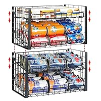 JKsmart 4-Tier Stackable Can Rack Organizer for Pantry, Adjustable Can Dispenser Holds Up to 62 Cans, Can Storage Holder for Various Ounces of Canned Food Soda Drinks, Black