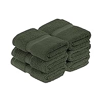 Superior Egyptian Cotton Pile Face Towel/Washcloth Set of 6, Ultra Soft Luxury Towels, Thick Plush Essentials, Absorbent Heavyweight, Guest Bath, Hotel, Spa, Home Bathroom, Shower Basics, Forest Green